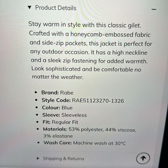 RABE HONEYCOMB EMBOSSED GILET JACKET. BLUE. - Picture 7 of 9